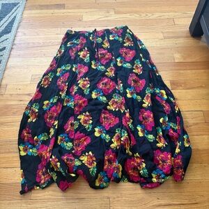 Vintage Apollo Brand Black Floral Cotton MIDI Skirt Size Medium